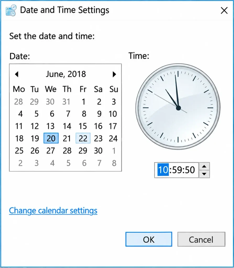 check date and time settings