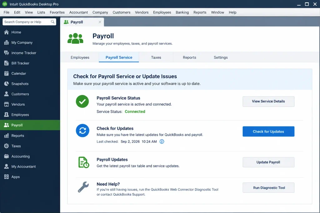 Check for QuickBooks Payroll Service or Update Issues
