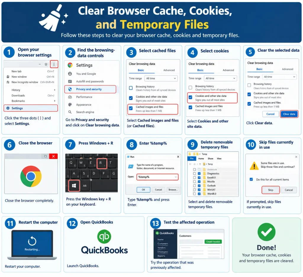 Clear Browser Cache, Cookies, and Temporary Files
