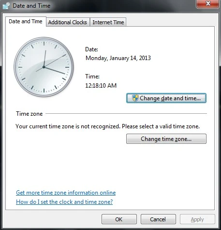 Correct Windows Date and Time Settings
