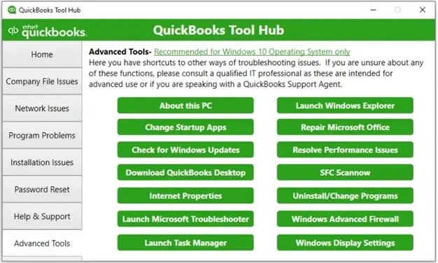 Intuit QuickBooks tool hub Advanced Tools
