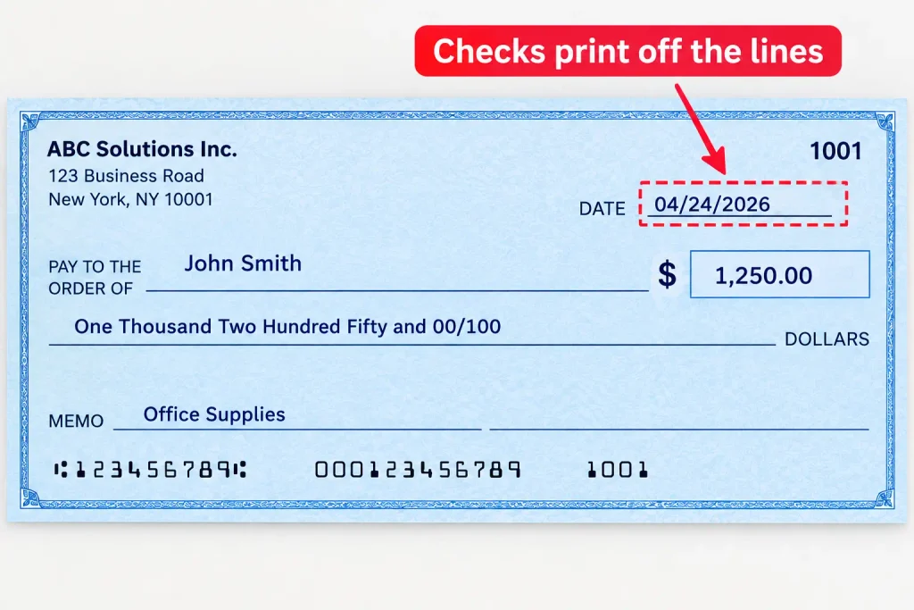 checks print off the lines