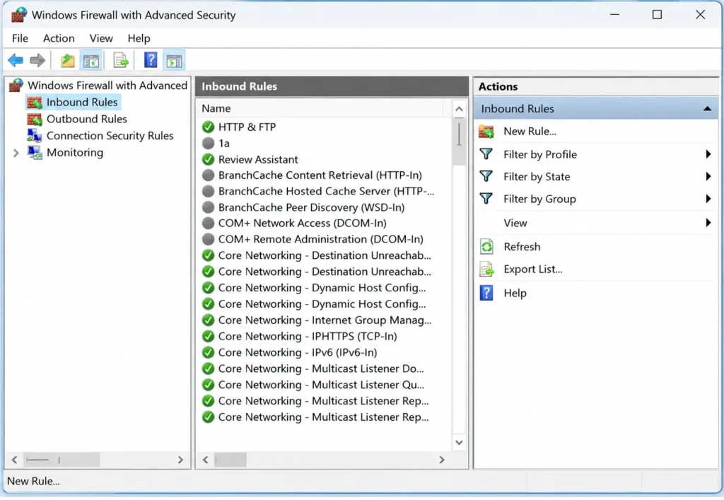 Create Inbound Firewall Port Rules
