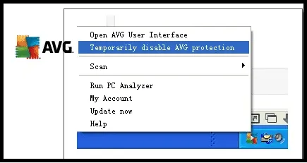 Temporarily disable AVG protection
