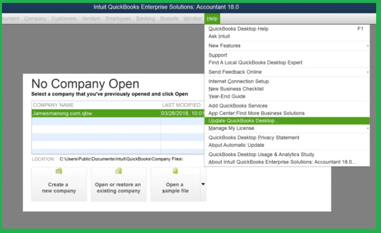 install/update quickbooks 
