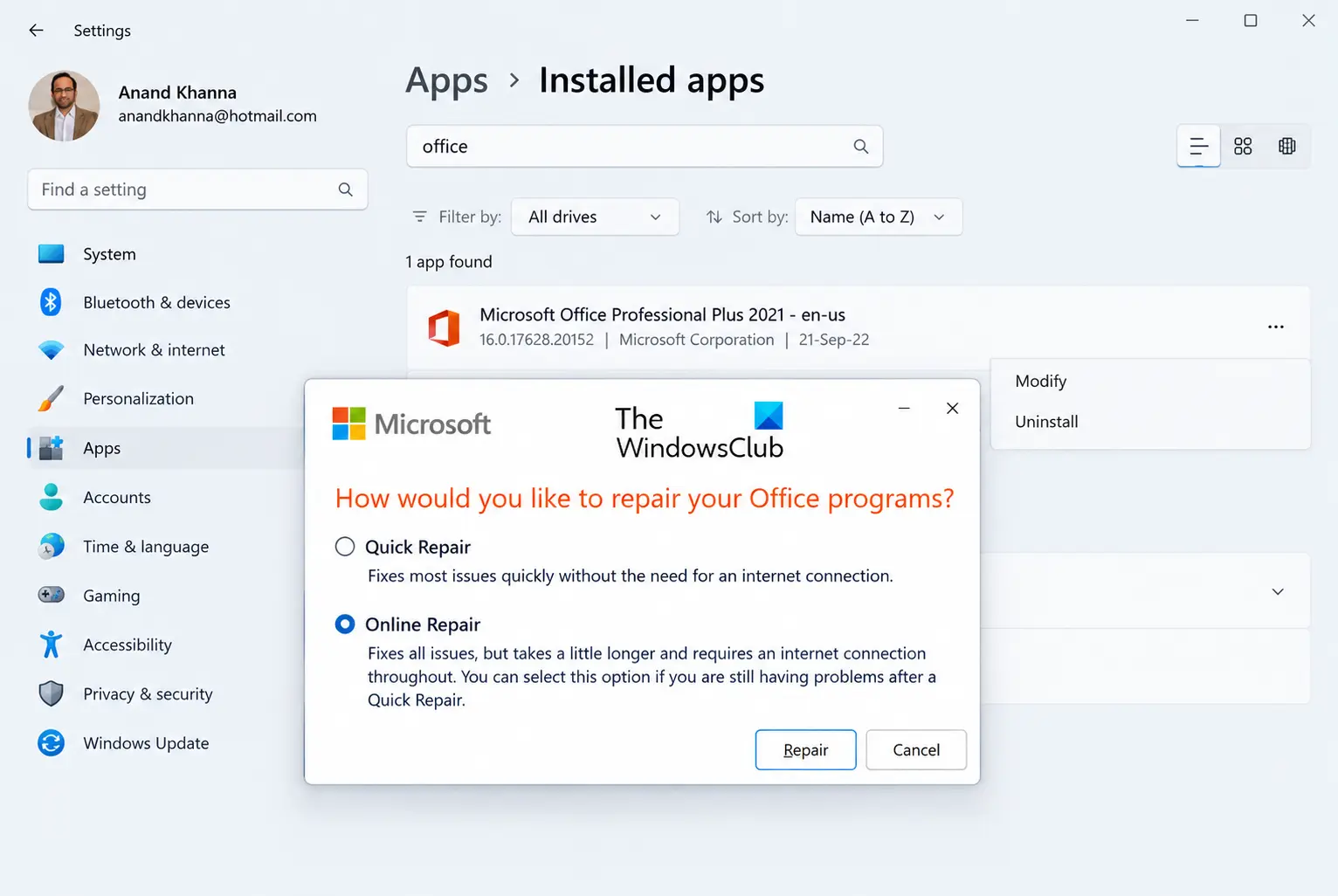 Repair Microsoft Office
