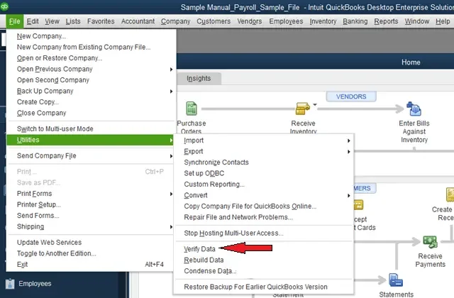 Verify the QuickBooks Company File
